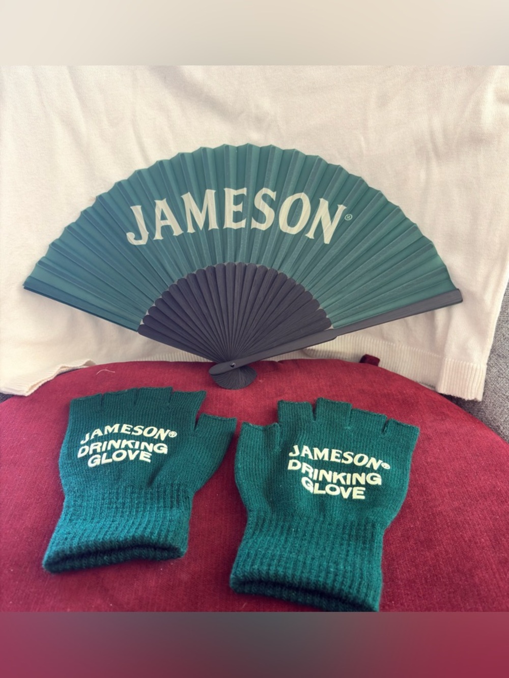 Collectible NIP Jameson Irish Whiskey Collectible Drinking Glove & Hand Fan Set